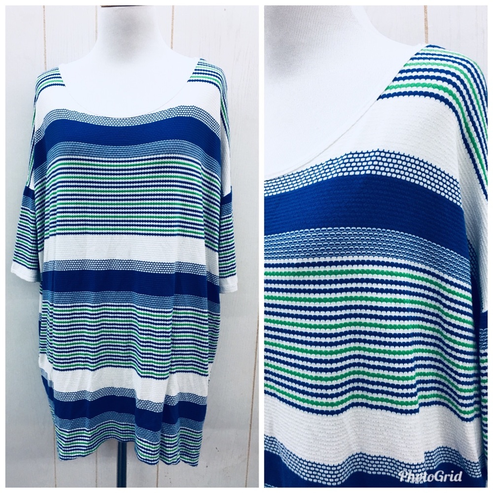 LULAROE Irma Ribbed Tunic Blue Green Stripe Medium
